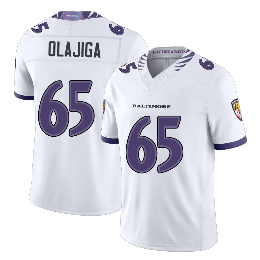 Baltimore #65 Olajiga Player Football V Neck Short Sleeve White Jersey David For Men Youth Women Gift