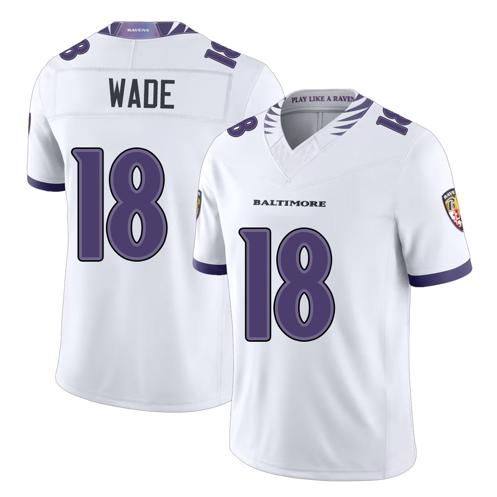 Baltimore #18 Wade Player Football V Neck Short Sleeve White Jersey Dayton For Men Youth Women Gift
