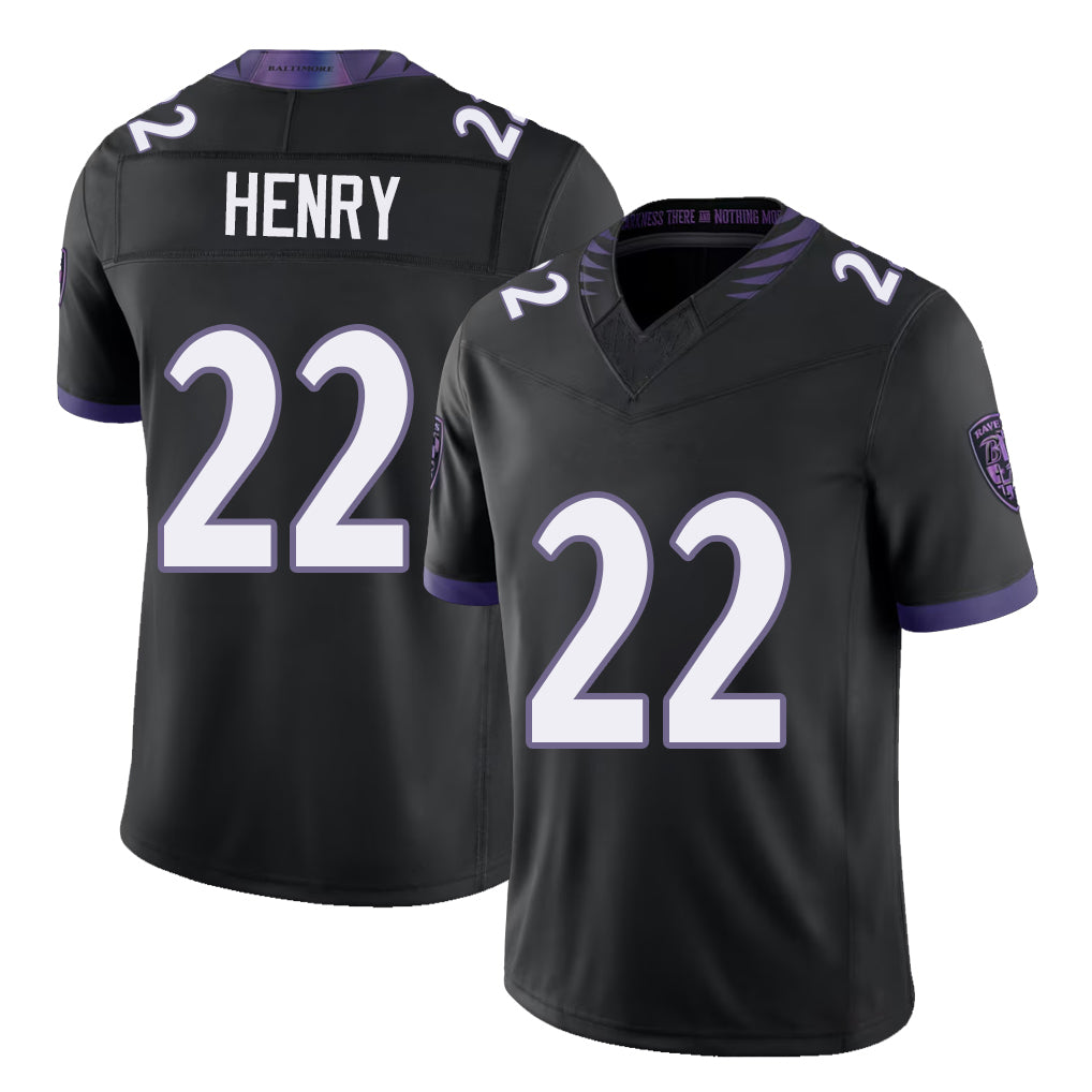 Baltimore #22 Henry Player Football V Neck Short Sleeve Black Jersey Derrick For Men Youth Women Gift
