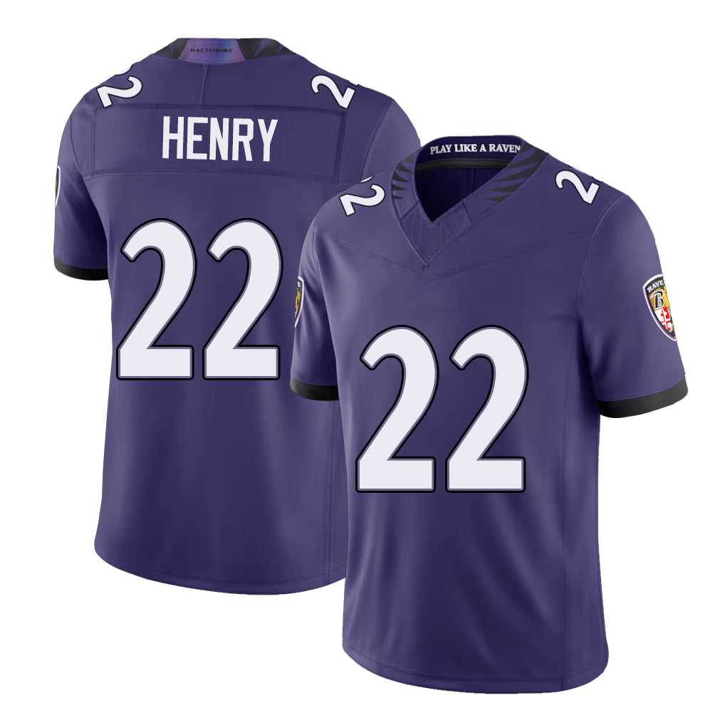 Baltimore #22 Henry Player Football V Neck Short Sleeve Purple Jersey Derrick For Men Youth Women Gift
