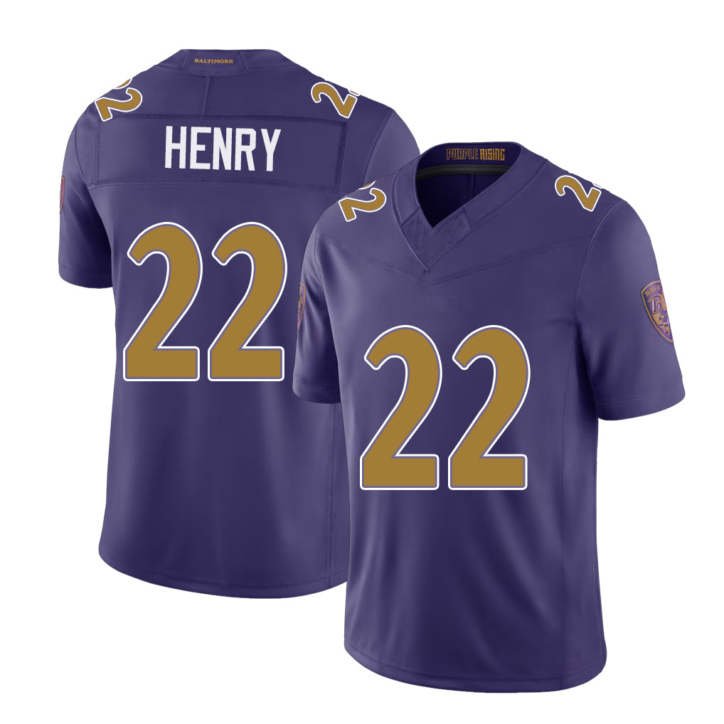 Baltimore #22 Henry Player Football V Neck Short Sleeve Purple Jersey Derrick For Men Youth Women Gift