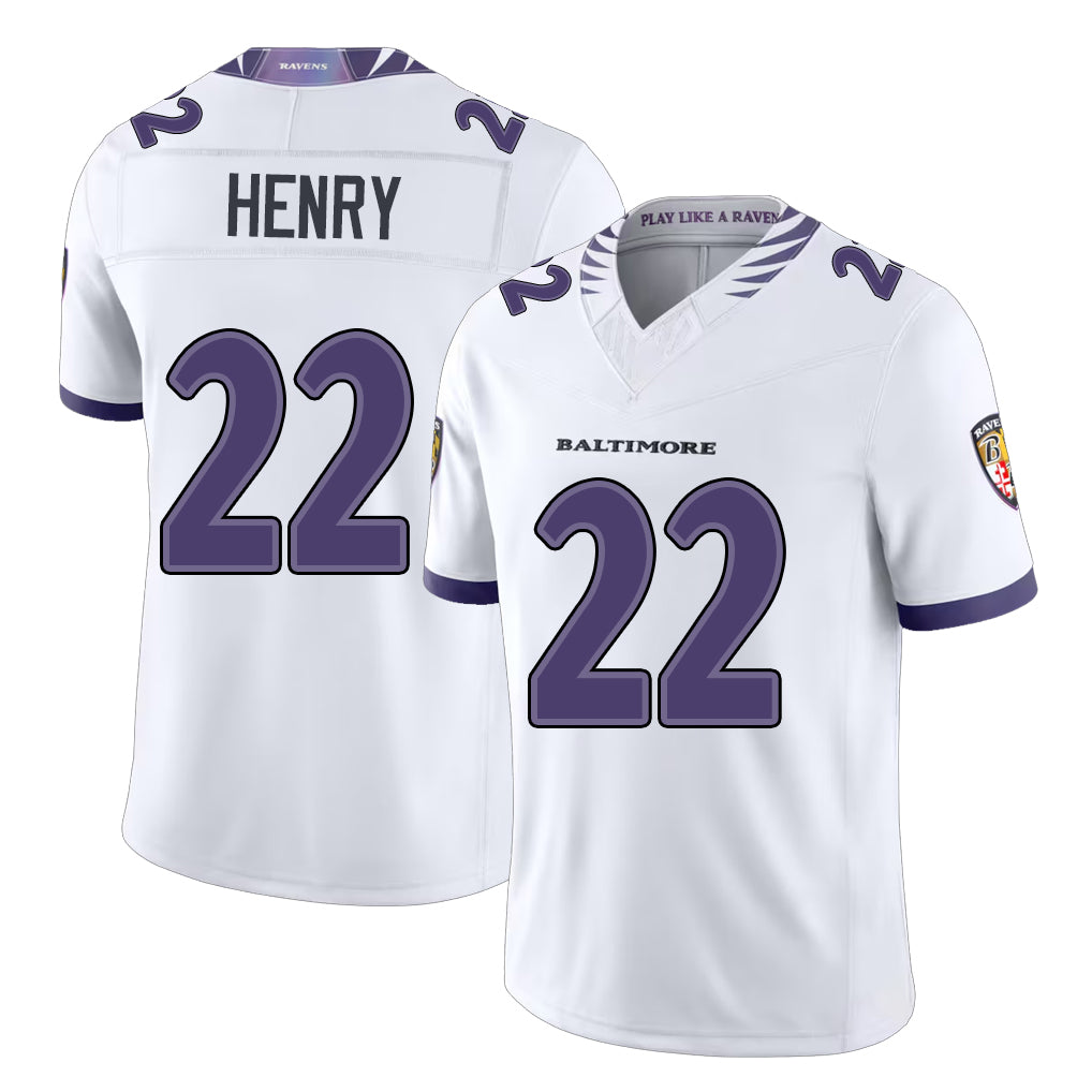 Baltimore #22 Henry Player Football V Neck Short Sleeve White Jersey Derrick For Men Youth Women Gift