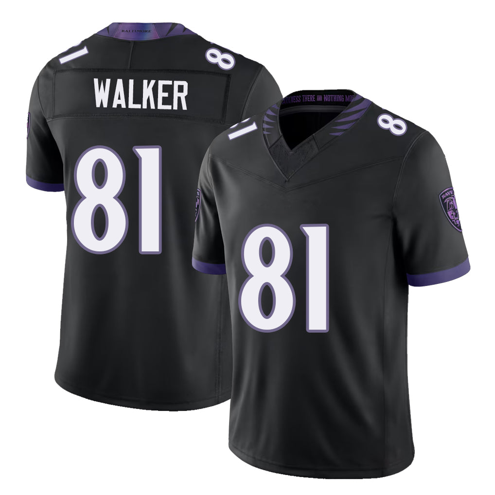 Baltimore #81 Walker Player Football V Neck Short Sleeve Black Jersey Devontez For Men Youth Women Gift