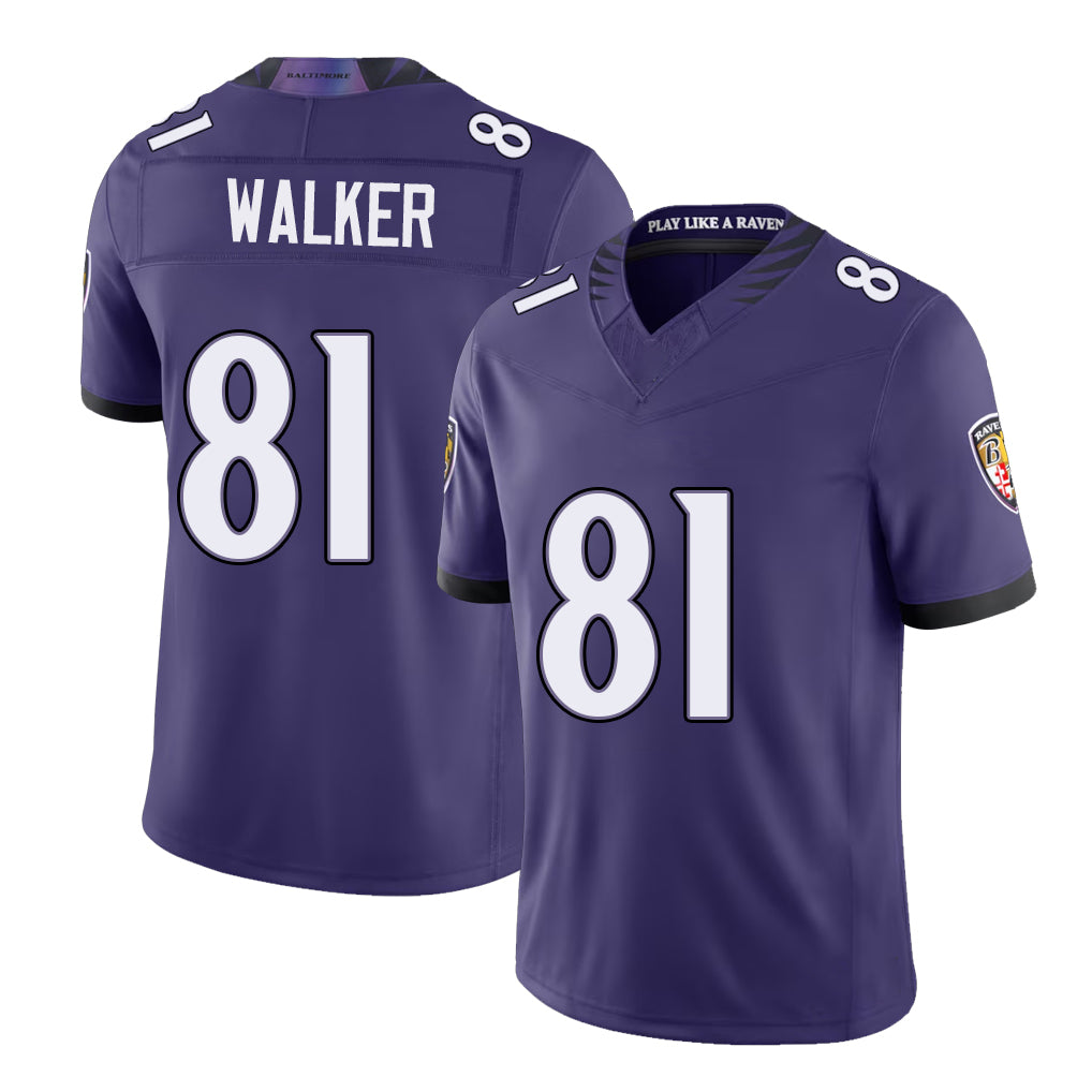 Baltimore #81 Walker Player Football V Neck Short Sleeve Purple Jersey Devontez For Men Youth Women Gift