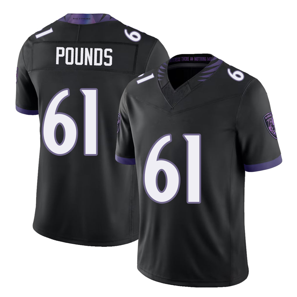 Baltimore #61 Pounds Player Football V Neck Short Sleeve Black Jersey Diego For Men Youth Women Gift