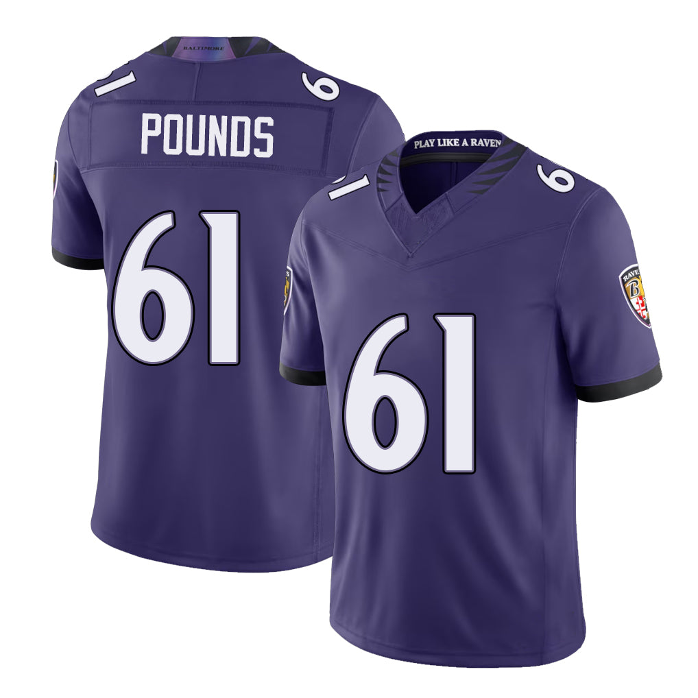 Baltimore #61 Pounds Player Football V Neck Short Sleeve Purple Jersey Diego For Men Youth Women Gift