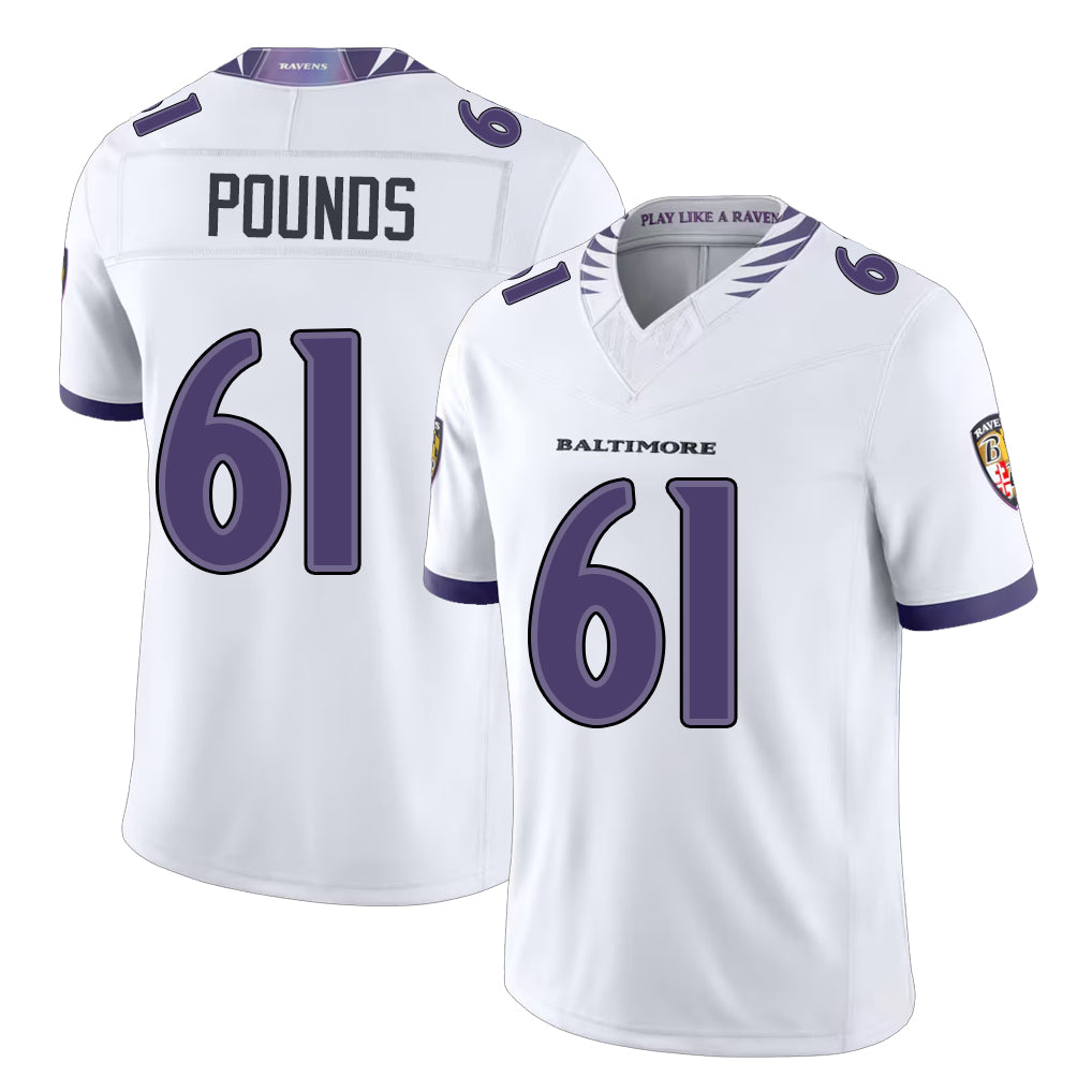 Baltimore #61 Pounds Player Football V Neck Short Sleeve White Jersey Diego For Men Youth Women Gift
