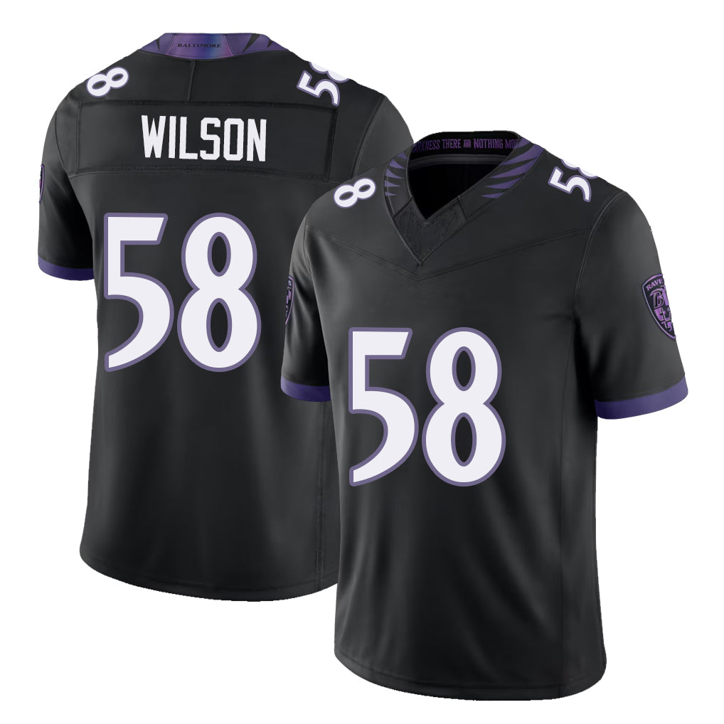 Baltimore #58 Wilson Player Football V Neck Short Sleeve Black Jersey Dion For Men Youth Women Gift
