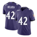 Baltimore #42 DeLuca Player Football V Neck Short Sleeve Purple Jersey Dominic For Men Youth Women Gift