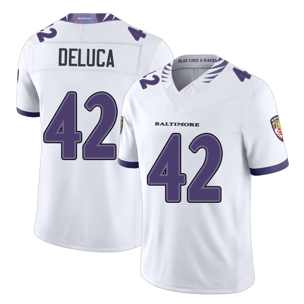 Baltimore #42 DeLuca Player Football V Neck Short Sleeve White Jersey Dominic For Men Youth Women Gift