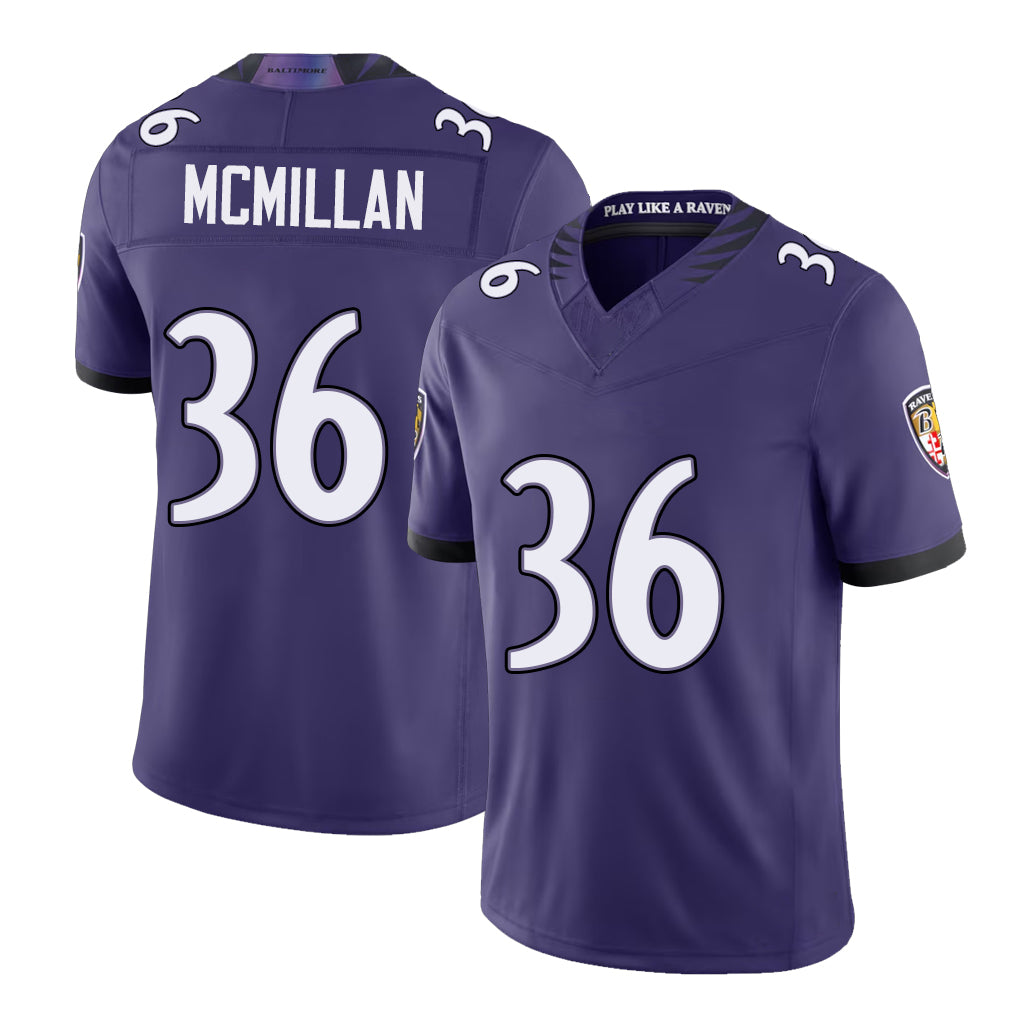 Baltimore #36 McMillan Player Football V Neck Short Sleeve Purple Jersey Dontae For Men Youth Women Gift