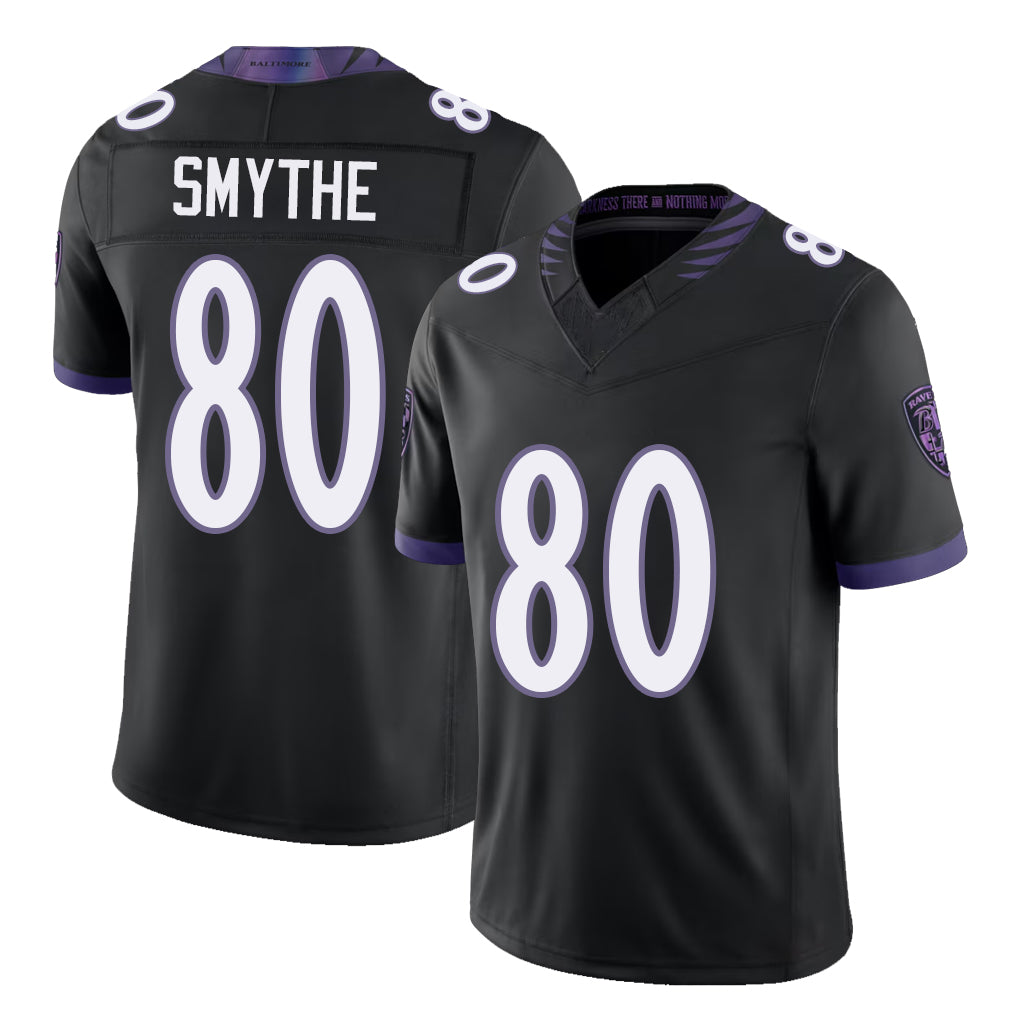 Baltimore #80 Smythe Player Football V Neck Short Sleeve Black Jersey Durham For Men Youth Women Gift