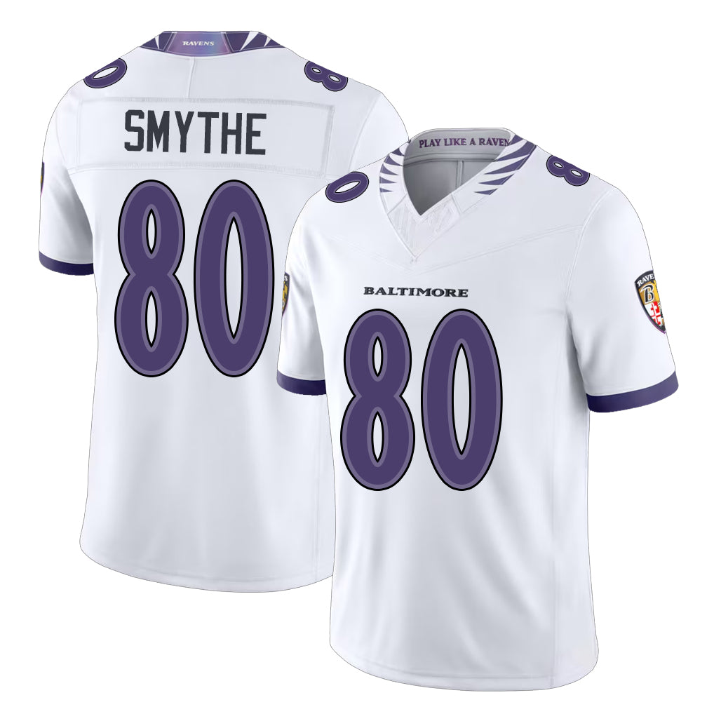 Baltimore #80 Smythe Player Football V Neck Short Sleeve White Jersey Durham For Men Youth Women Gift
