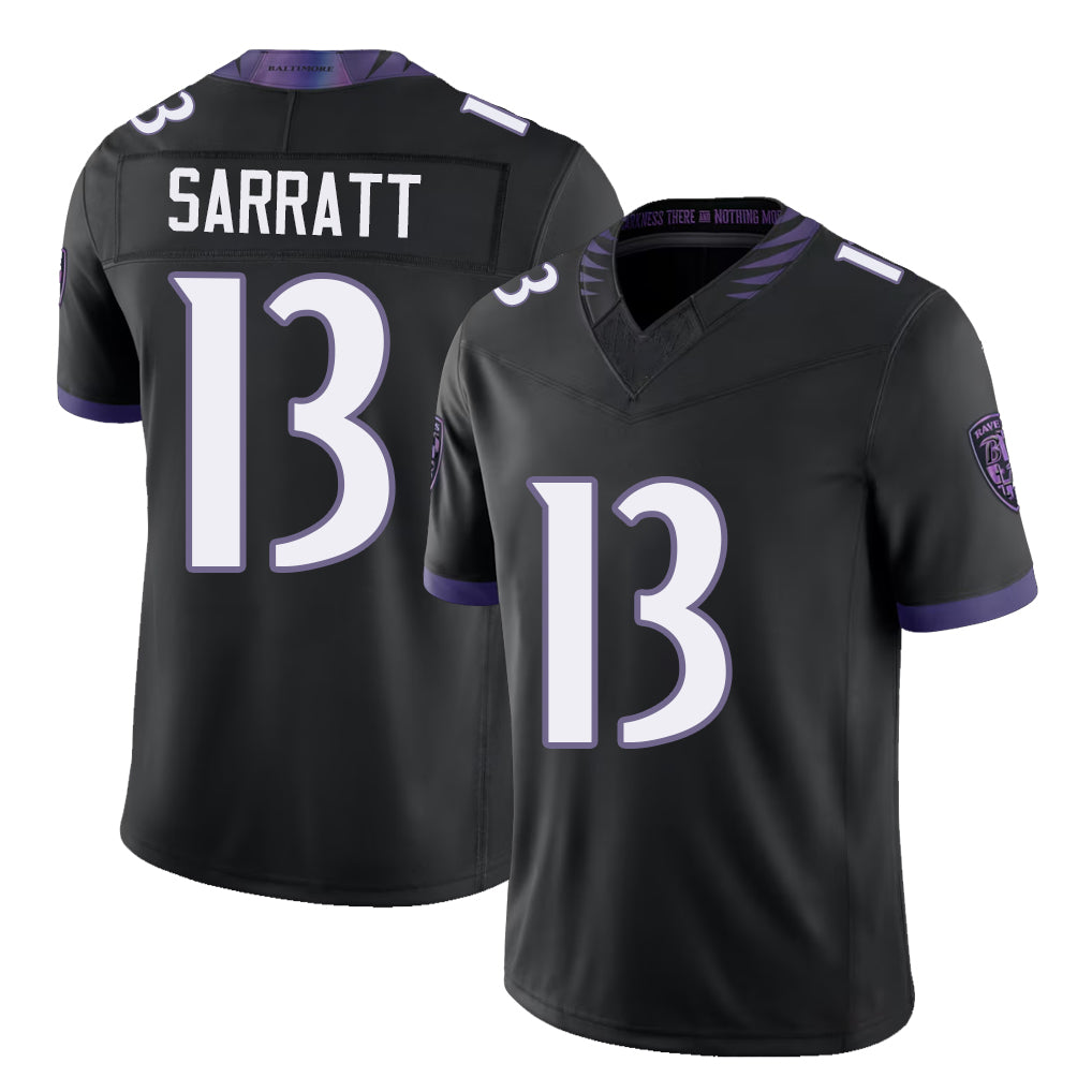 Baltimore #13 Sarratt Player Football V Neck Short Sleeve Black Jersey Elijah For Men Youth Women Gift
