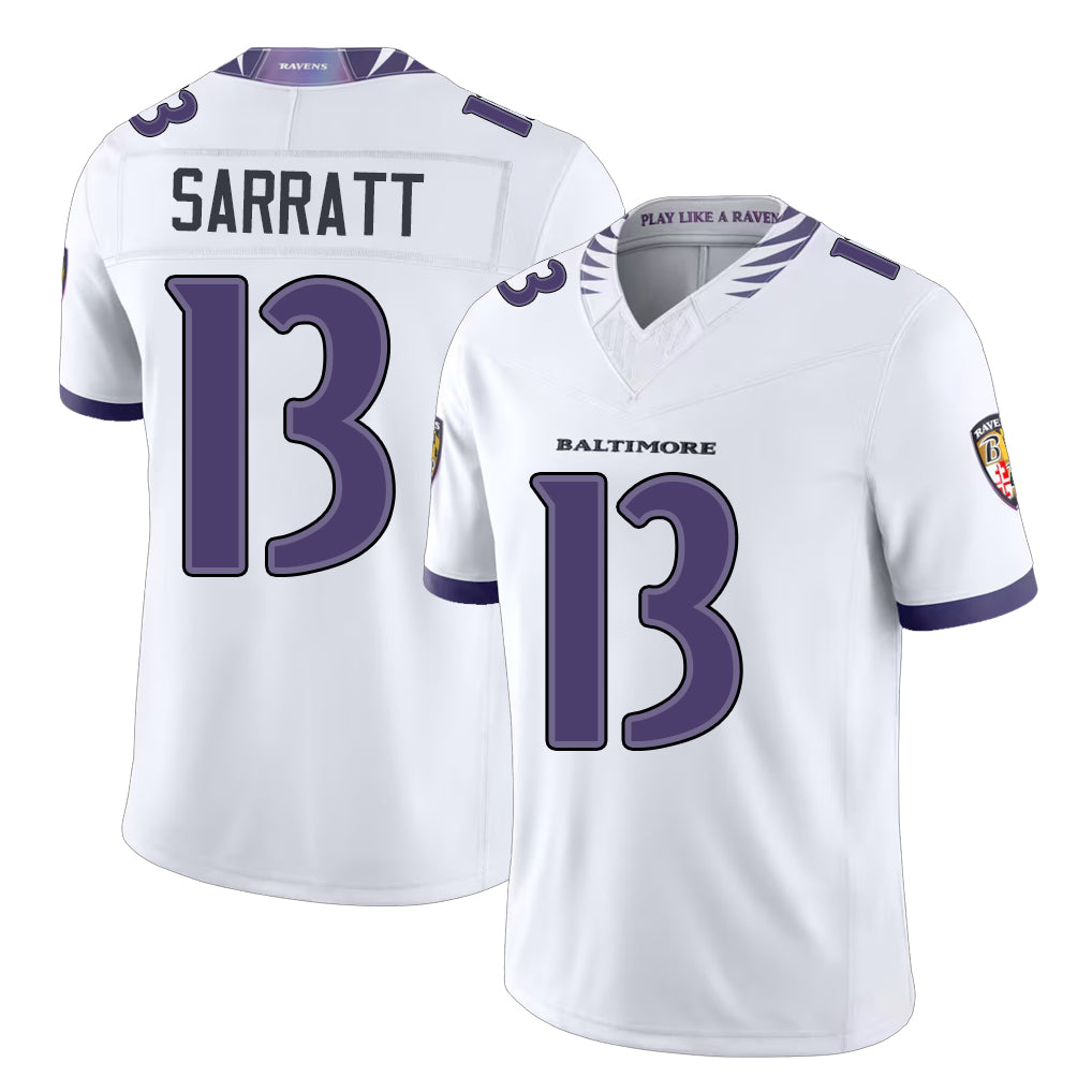 Baltimore #13 Sarratt Player Football V Neck Short Sleeve White Jersey Elijah For Men Youth Women Gift