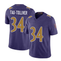 Baltimore #34 Tau-Tolliver Player Football V Neck Short Sleeve Purple Jersey Elijah For Men Youth Women Gift