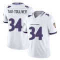 Baltimore #34 Tau-Tolliver Player Football V Neck Short Sleeve White Jersey Elijah For Men Youth Women Gift