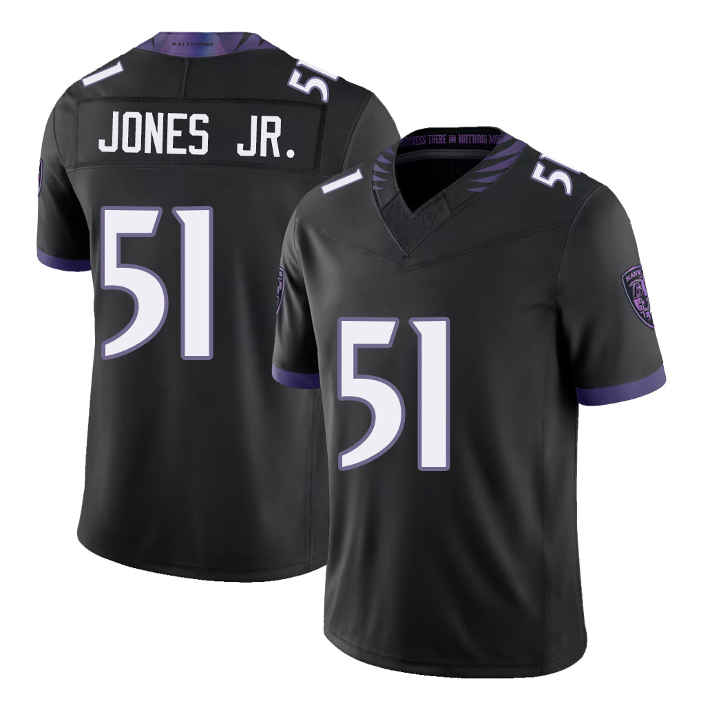 Baltimore #51 Jones Jr. Player Football V Neck Short Sleeve Black Jersey Emery For Men Youth Women Gift