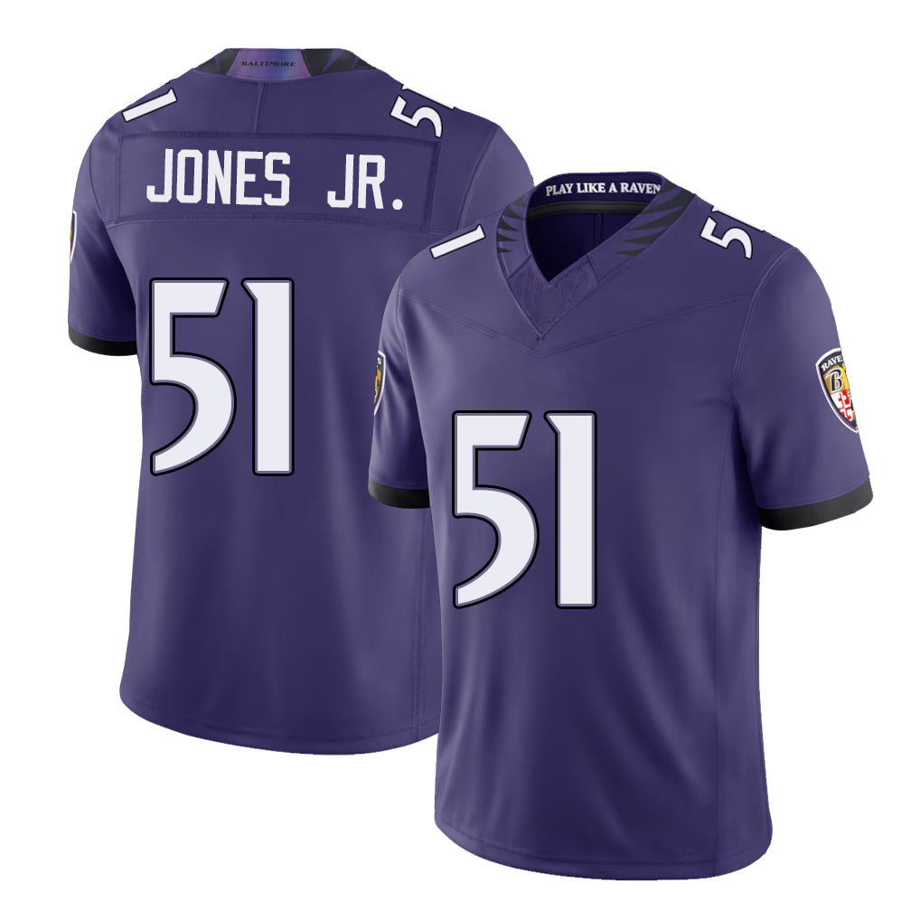 Baltimore #51 Jones Jr. Player Football V Neck Short Sleeve Purple Jersey Emery For Men Youth Women Gift