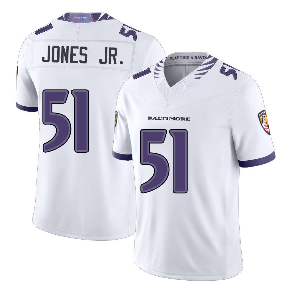 Baltimore #51 Jones Jr. Player Football V Neck Short Sleeve White Jersey Emery For Men Youth Women Gift