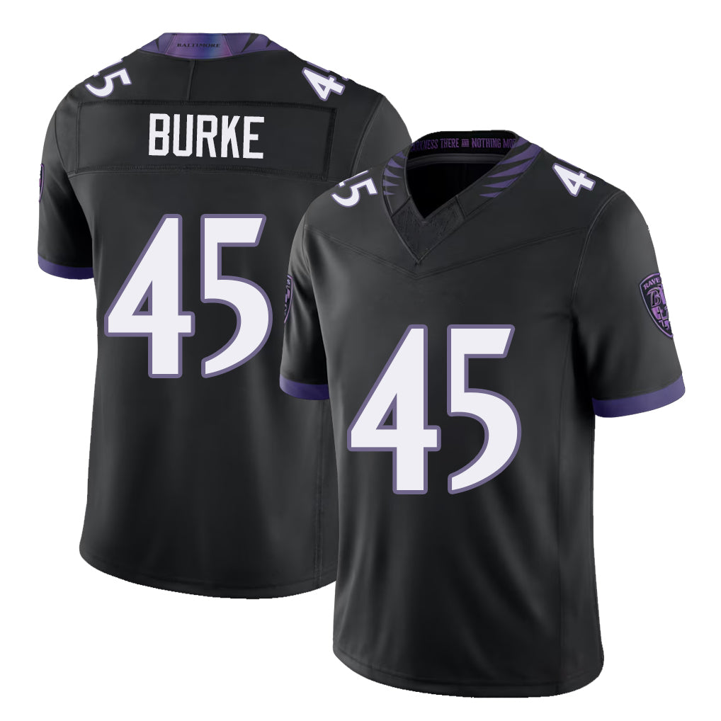Baltimore #45 Burke Player Football V Neck Short Sleeve Black Jersey Ethan For Men Youth Women Gift