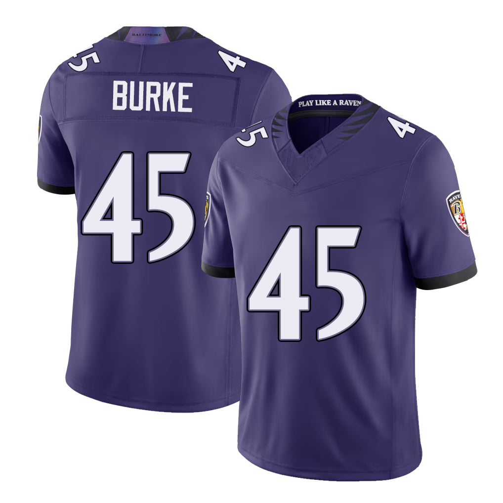 Baltimore #45 Burke Player Football V Neck Short Sleeve Purple Jersey Ethan For Men Youth Women Gift
