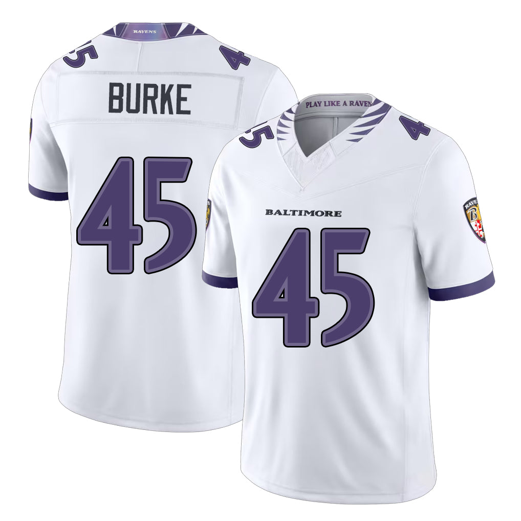 Baltimore #45 Burke Player Football V Neck Short Sleeve White Jersey Ethan For Men Youth Women Gift