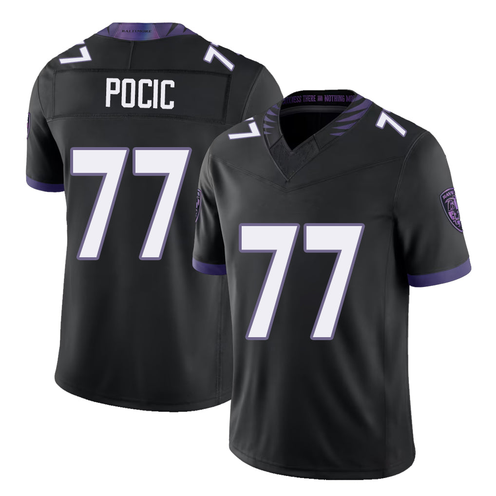 Baltimore #77 Pocic Player Football V Neck Short Sleeve Black Jersey Ethan For Men Youth Women Gift