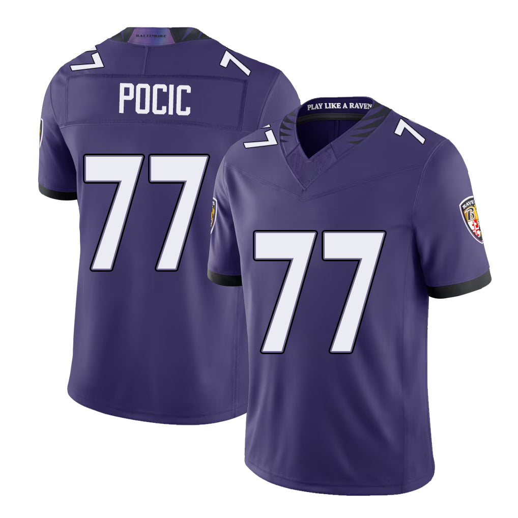 Baltimore #77 Pocic Player Football V Neck Short Sleeve Purple Jersey Ethan For Men Youth Women Gift