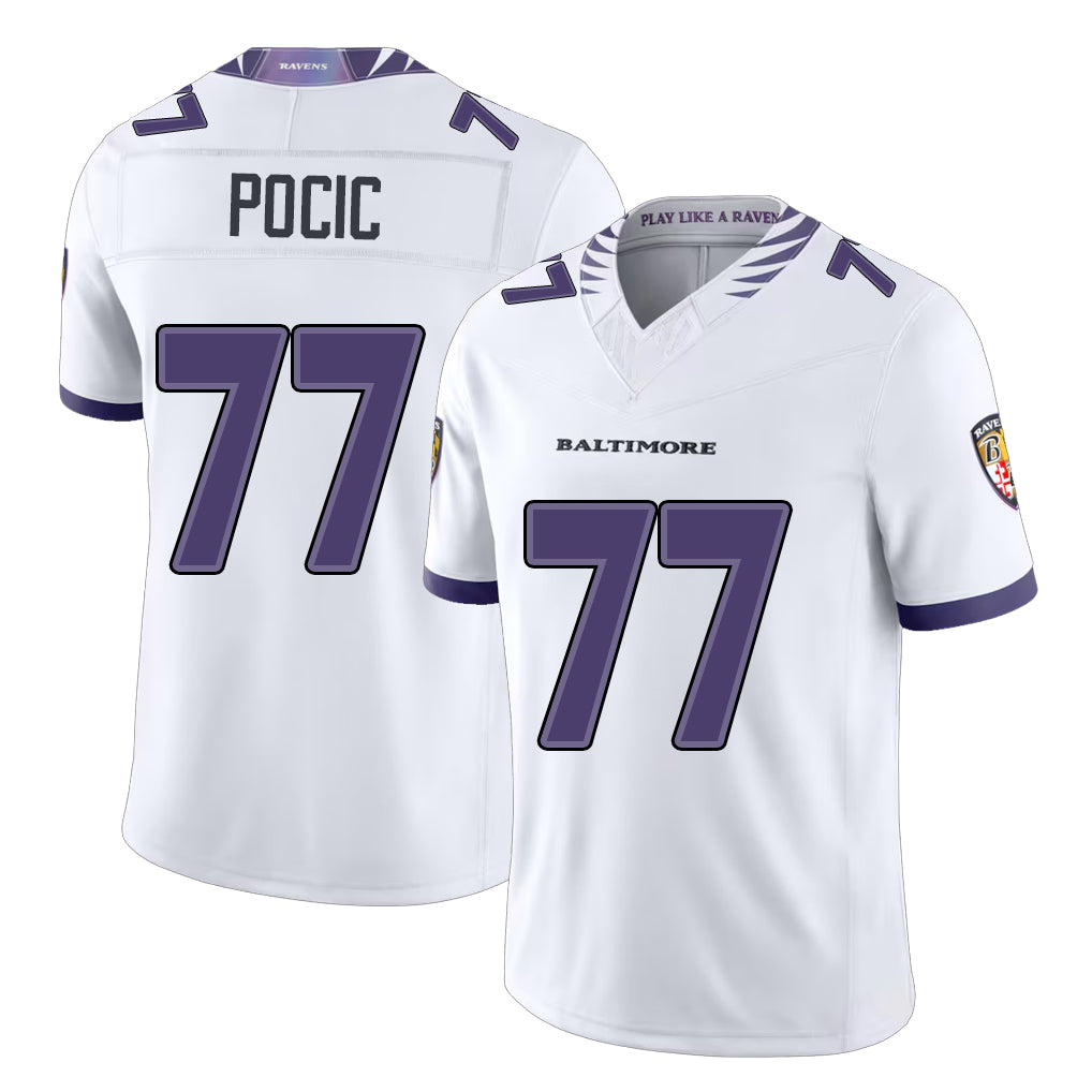 Baltimore #77 Pocic Player Football V Neck Short Sleeve White Jersey Ethan For Men Youth Women Gift
