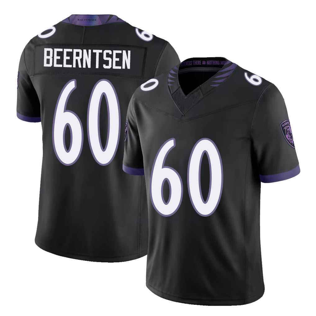 Baltimore #60 Beerntsen Player Football V Neck Short Sleeve Black Jersey Evan For Men Youth Women Gift