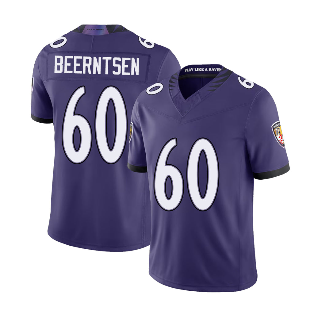 Baltimore #60 Beerntsen Player Football V Neck Short Sleeve Purple Jersey Evan For Men Youth Women Gift