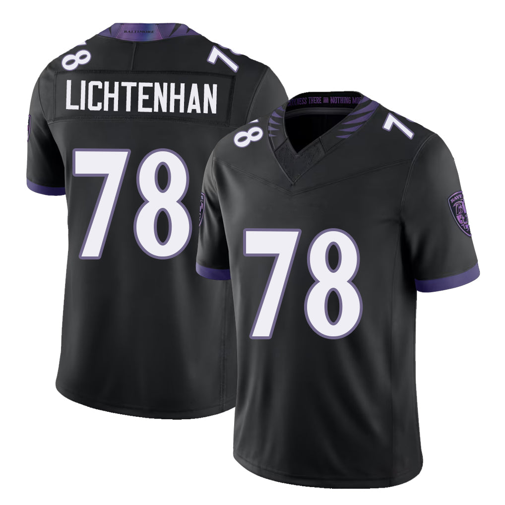Baltimore #78 Lichtenhan Player Football V Neck Short Sleeve Black Jersey Gerad For Men Youth Women Gift