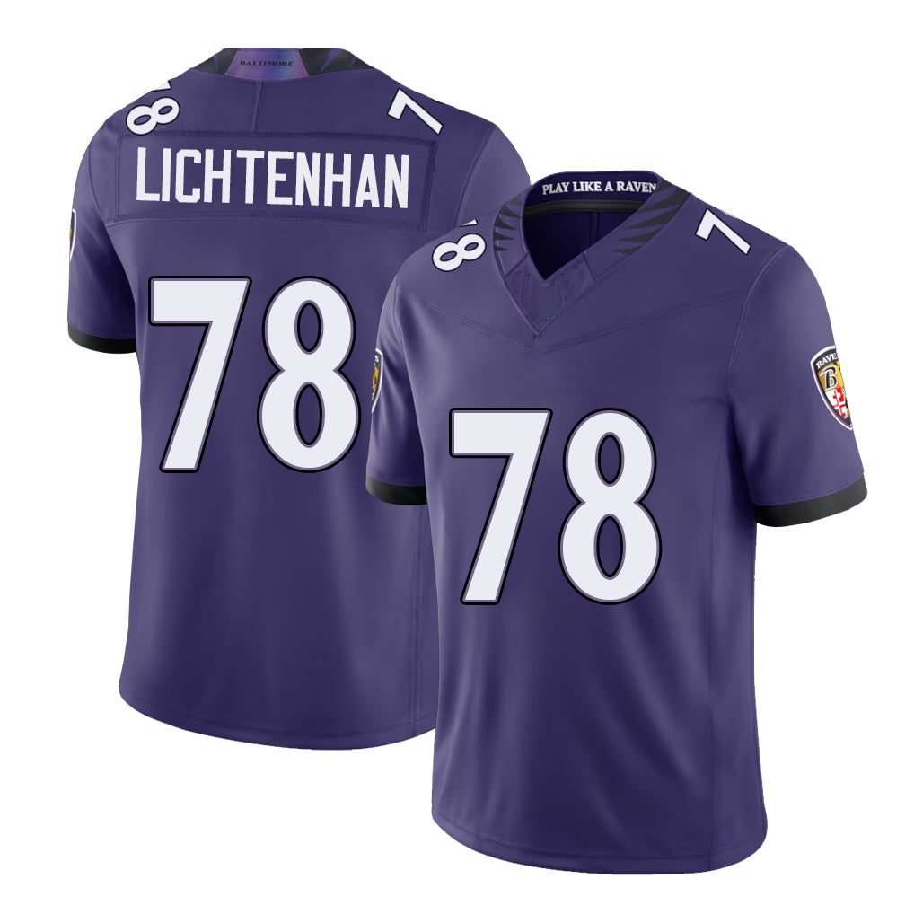 Baltimore #78 Lichtenhan Player Football V Neck Short Sleeve Purple Jersey Gerad For Men Youth Women Gift
