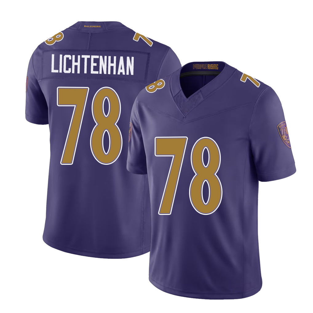 Baltimore #78 Lichtenhan Player Football V Neck Short Sleeve Purple Jersey Gerad For Men Youth Women Gift