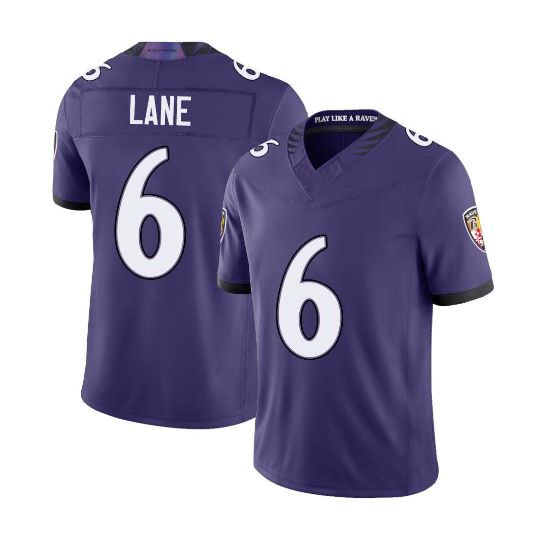 Baltimore #6 Lane Player Football V Neck Short Sleeve Purple Jersey Ja'Kobi For Men Youth Women Gift