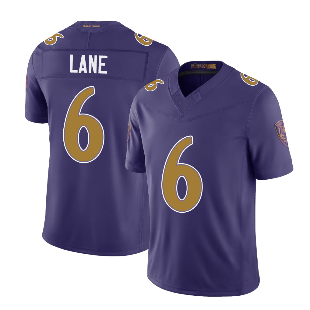 Baltimore #6 Lane Player Football V Neck Short Sleeve Purple Jersey Ja'Kobi For Men Youth Women Gift