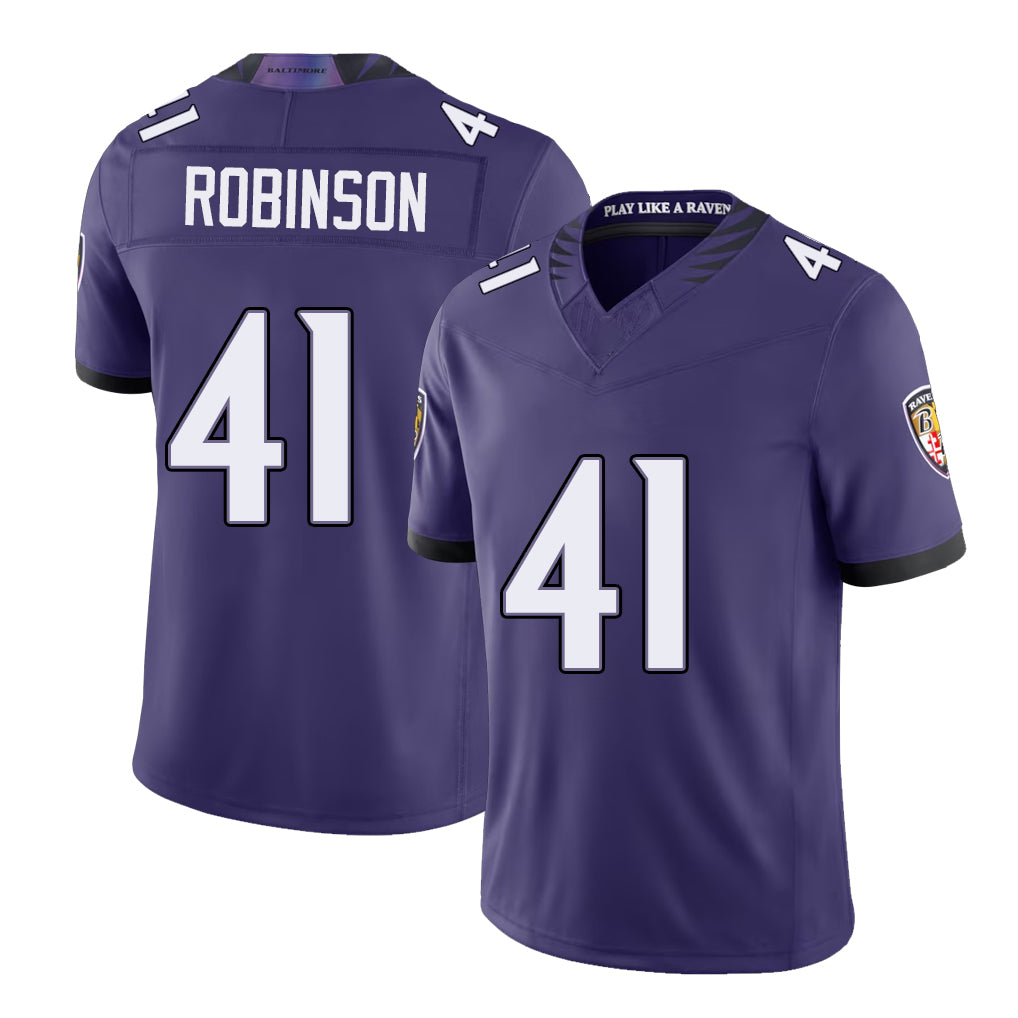 Baltimore #41 Robinson Player Football V Neck Short Sleeve Purple Jersey Jahquez For Men Youth Women Gift