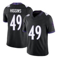 Baltimore #49 Higgins Player Football V Neck Short Sleeve Black Jersey Jay For Men Youth Women Gift