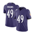 Baltimore #49 Higgins Player Football V Neck Short Sleeve Purple Jersey Jay For Men Youth Women Gift