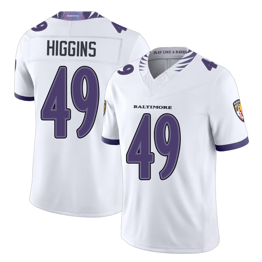 Baltimore #49 Higgins Player Football V Neck Short Sleeve White Jahquez Jay For Men Youth Women Gift