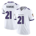 Baltimore #21 Hawkins Player Football V Neck Short Sleeve White Jahquez Jaylinn For Men Youth Women Gift
