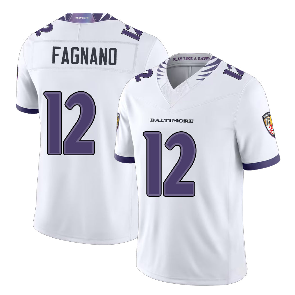 Baltimore #12 Fagnano Player Football V Neck Short Sleeve White Jahquez Joe For Men Youth Women Gift