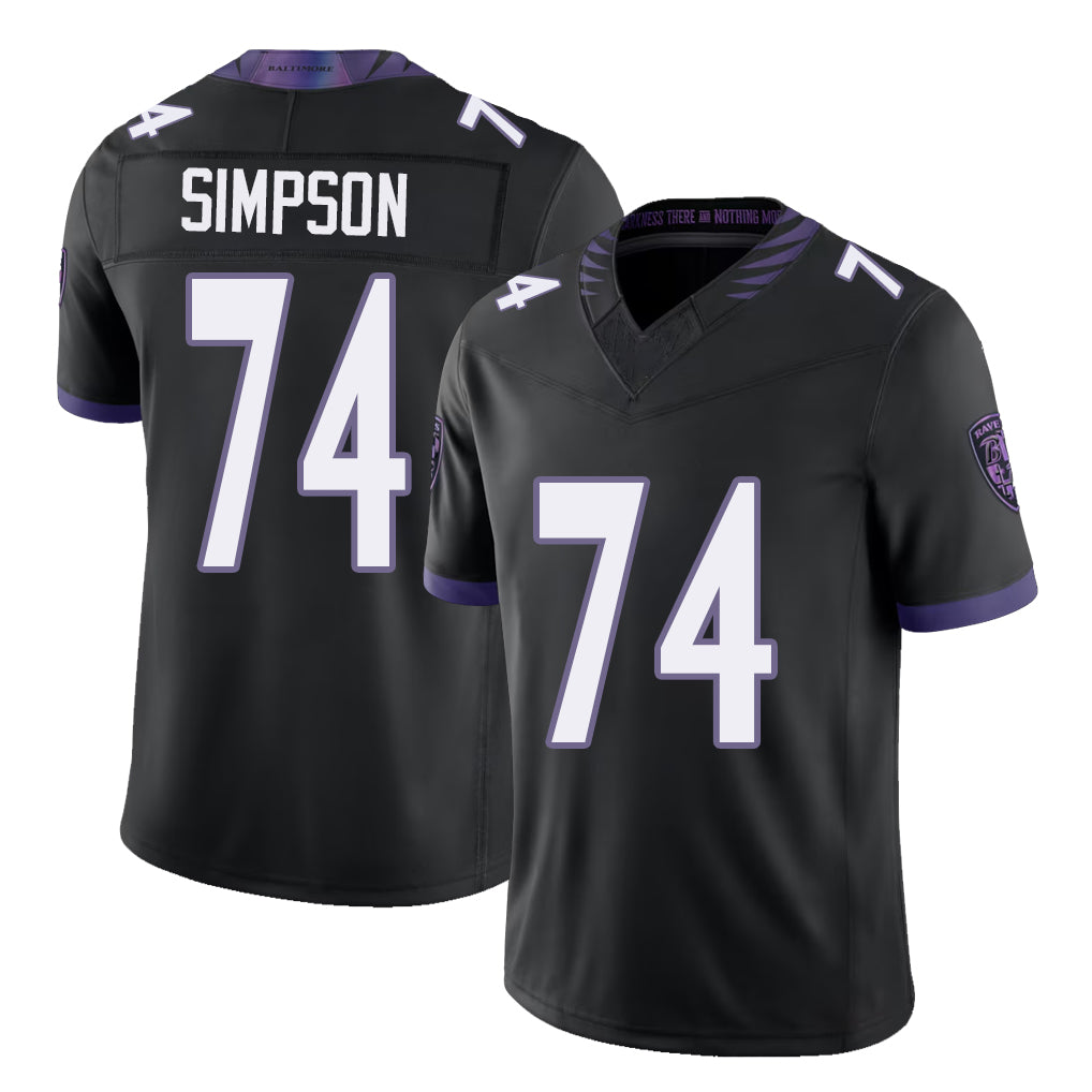 Baltimore #74 Simpson Player Football V Neck Short Sleeve Black Jersey John For Men Youth Women Gift