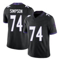 Baltimore #74 Simpson Player Football V Neck Short Sleeve Black Jersey John For Men Youth Women Gift