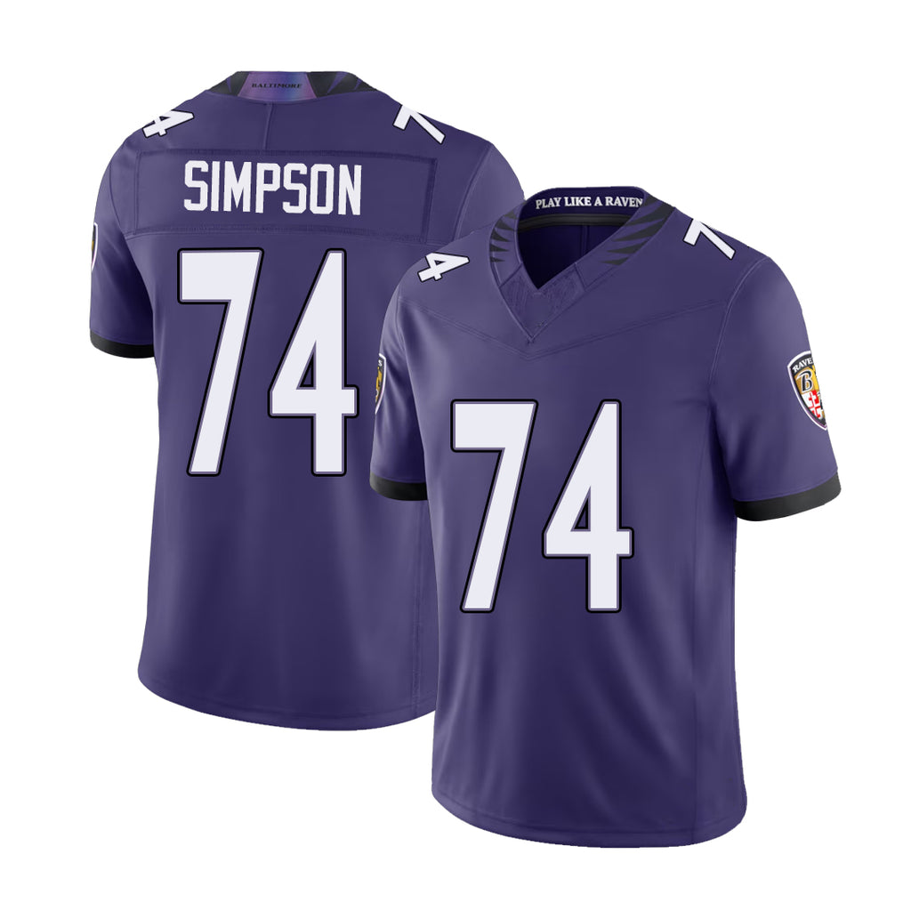 Baltimore #74 Simpson Player Football V Neck Short Sleeve Purple Jersey John For Men Youth Women Gift