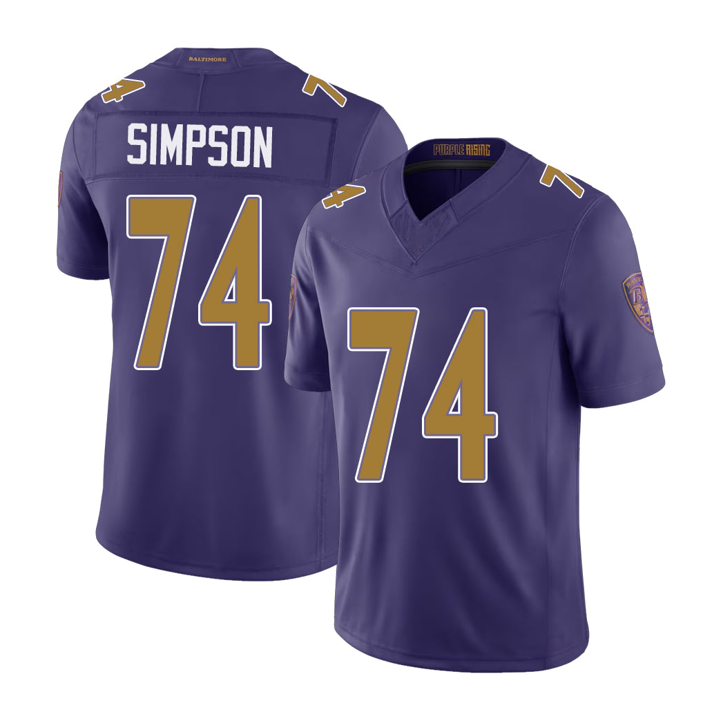 Baltimore #74 Simpson Player Football V Neck Short Sleeve Purple Jersey John For Men Youth Women Gift