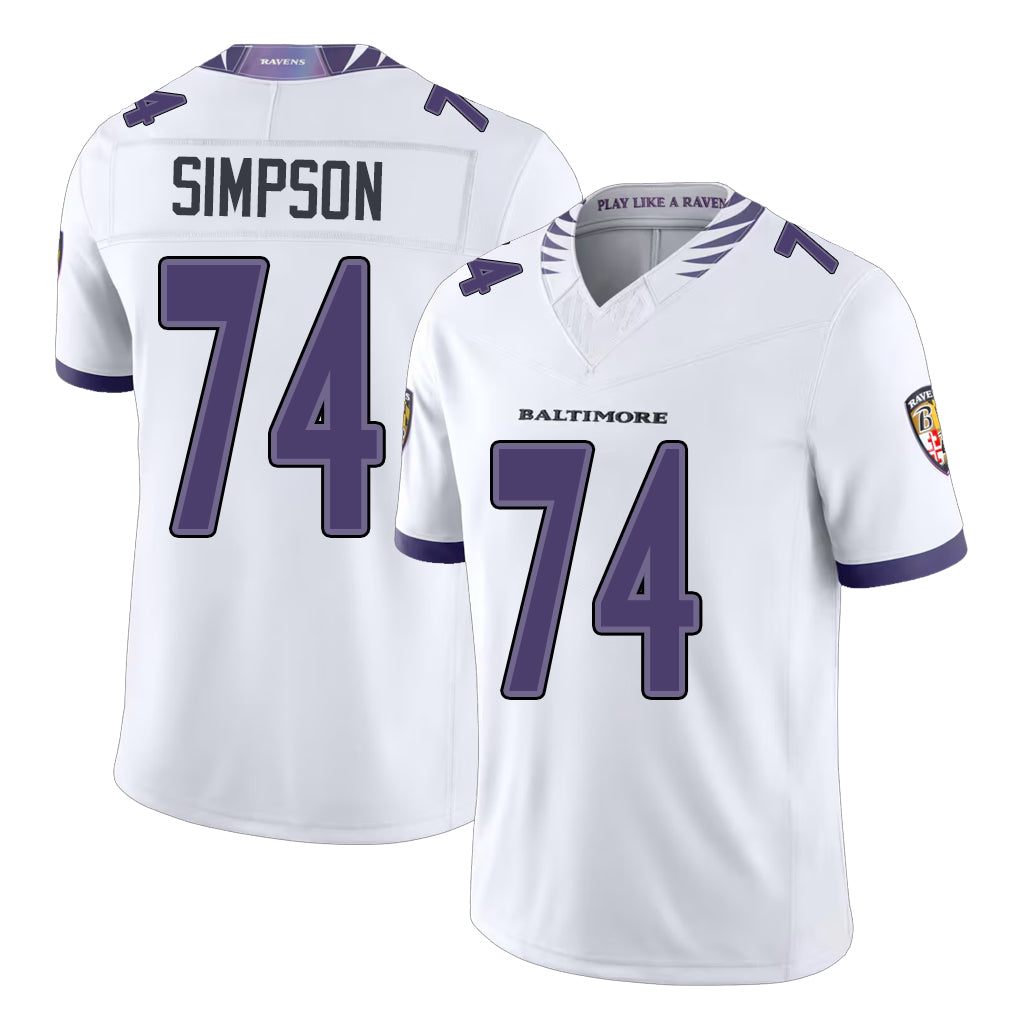 Baltimore #74 Simpson Player Football V Neck Short Sleeve White Jahquez John For Men Youth Women Gift
