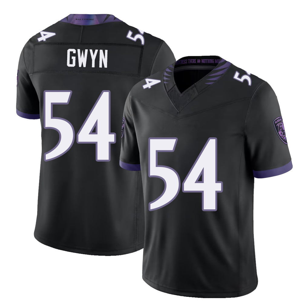 Baltimore #54 Gwyn Player Football V Neck Short Sleeve Black Jersey Jovaughn For Men Youth Women Gift