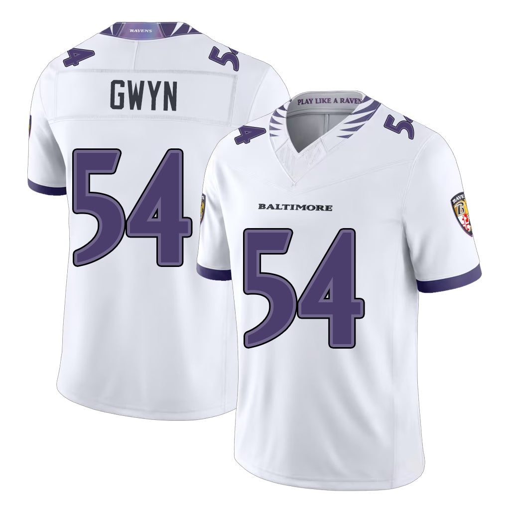 Baltimore #54 Gwyn Player Football V Neck Short Sleeve White Jahquez Jovaughn For Men Youth Women Gift